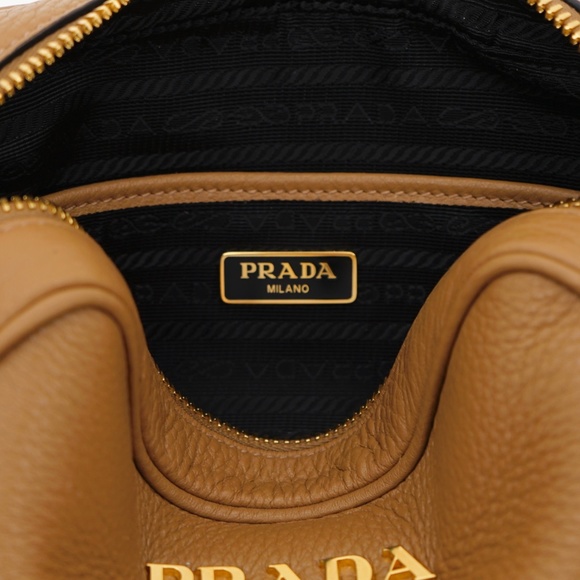 Prada Crossbody Camera Bag Guitar Strap Caramel Leather 1BH096 New - Picture 6 of 6